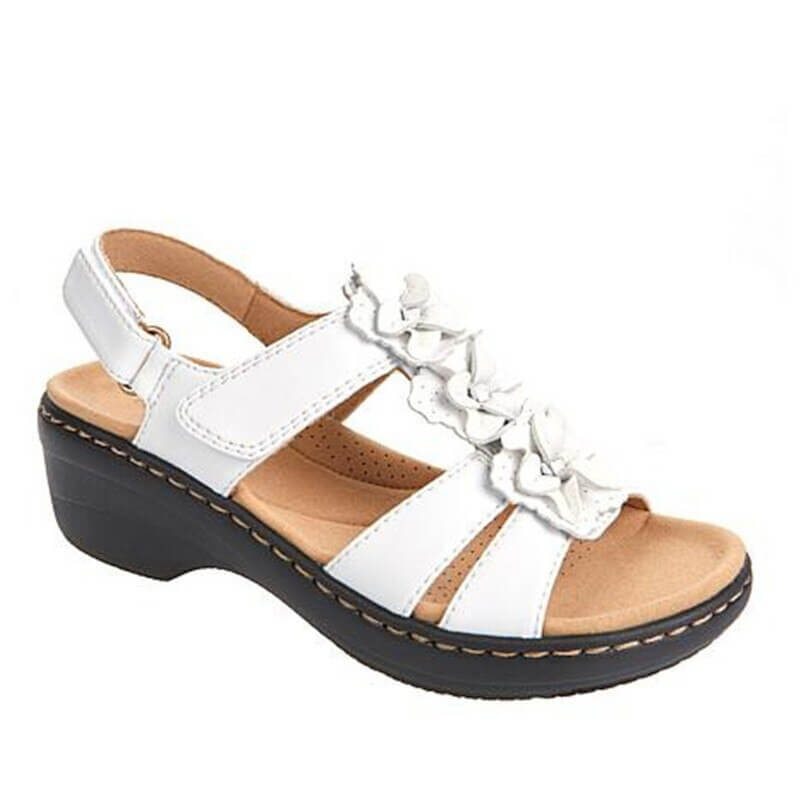 Sommerlige kilesandaler for kvinner; blomstret design, PU-skinn, fritid og mote