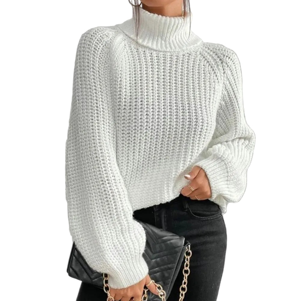Kvinne ribbet turtleneck genser. Varm, langermet høstgenser med løs passform for hverdagsbruk.