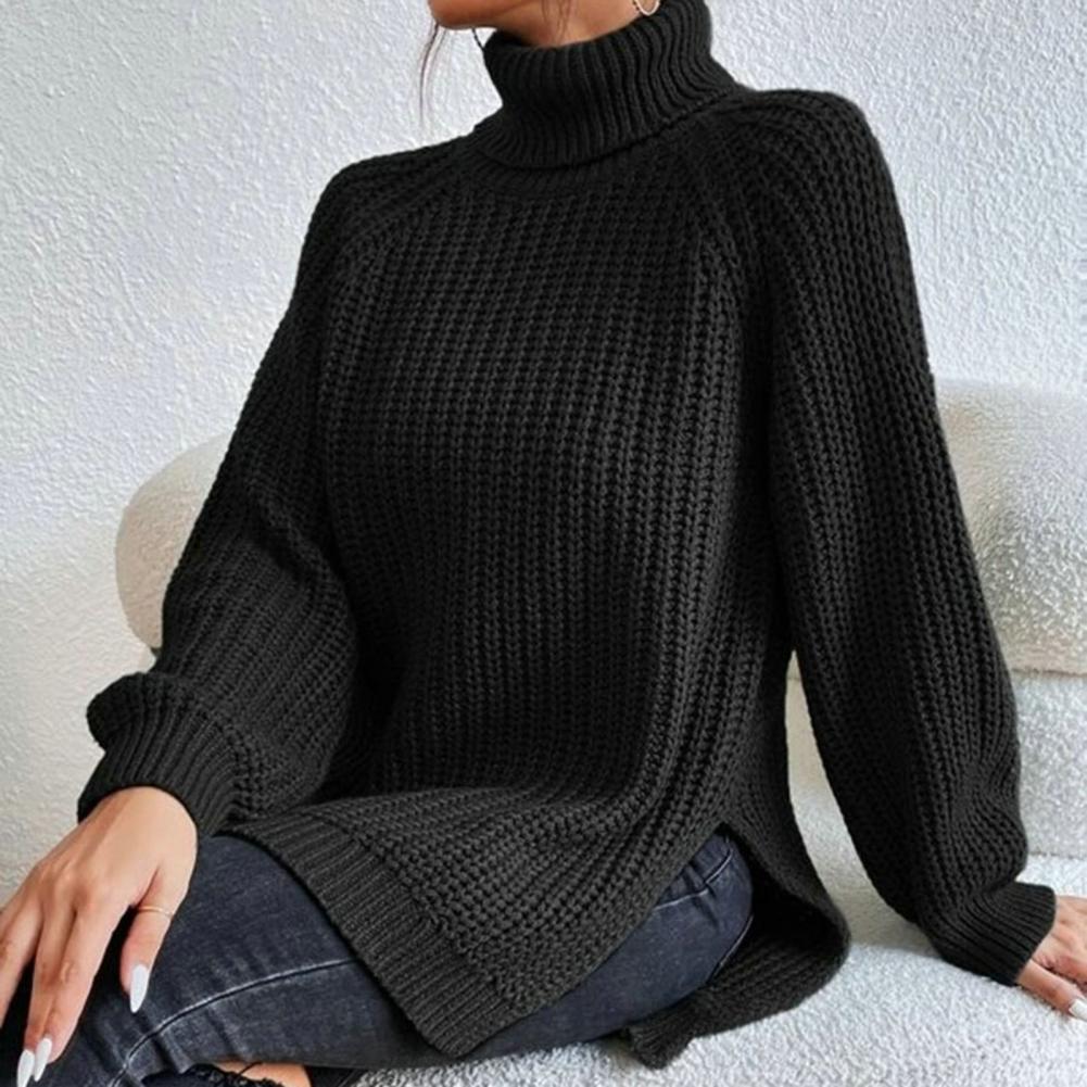 Ribbet turtleneck genser for kvinner. Komfortabel, varm og stilig langermet genser for høst/vinter.