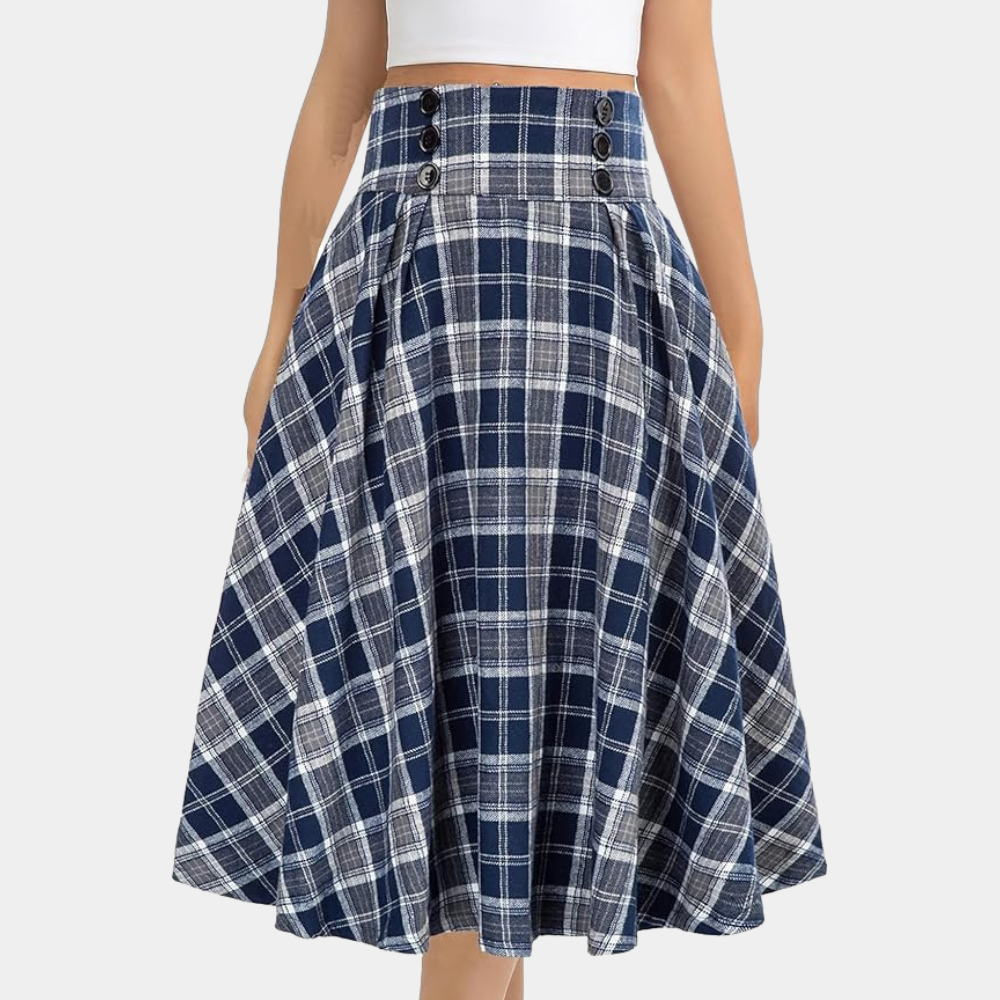 A-linje ternet midi nederdel for kvinner, perfekt for fritid og en tidløs stil.