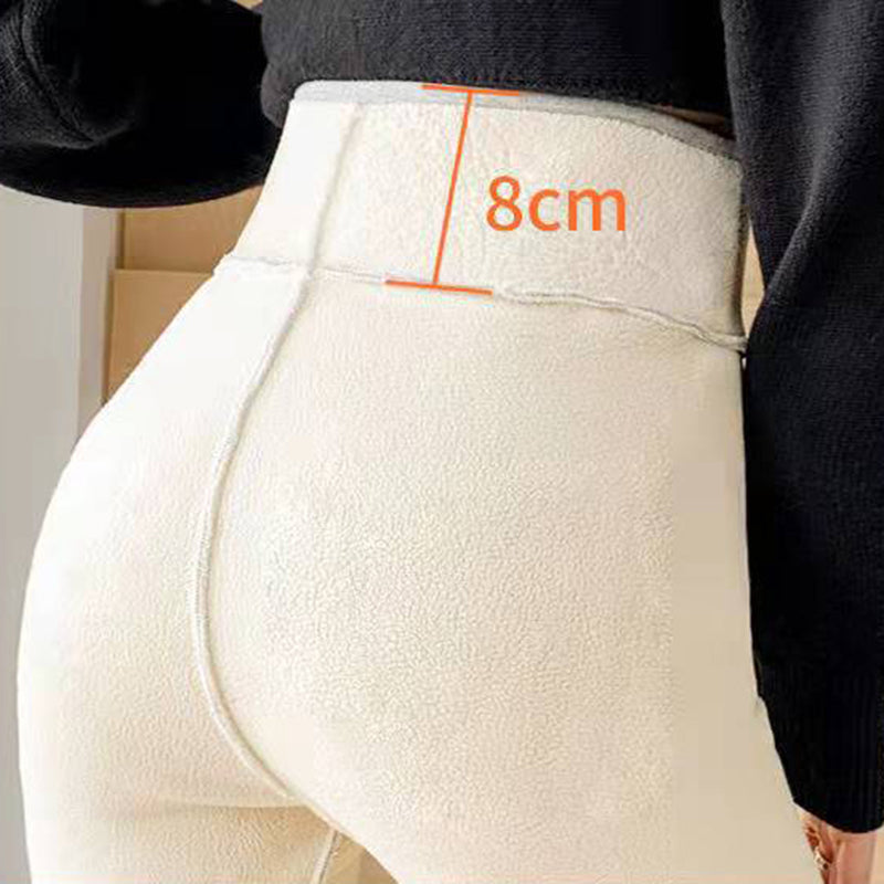 "Kvinnefleece-leggings i svart, høy midje, tykk sherpa-fleece, varm og komfortabel, perfekt for vinteren."