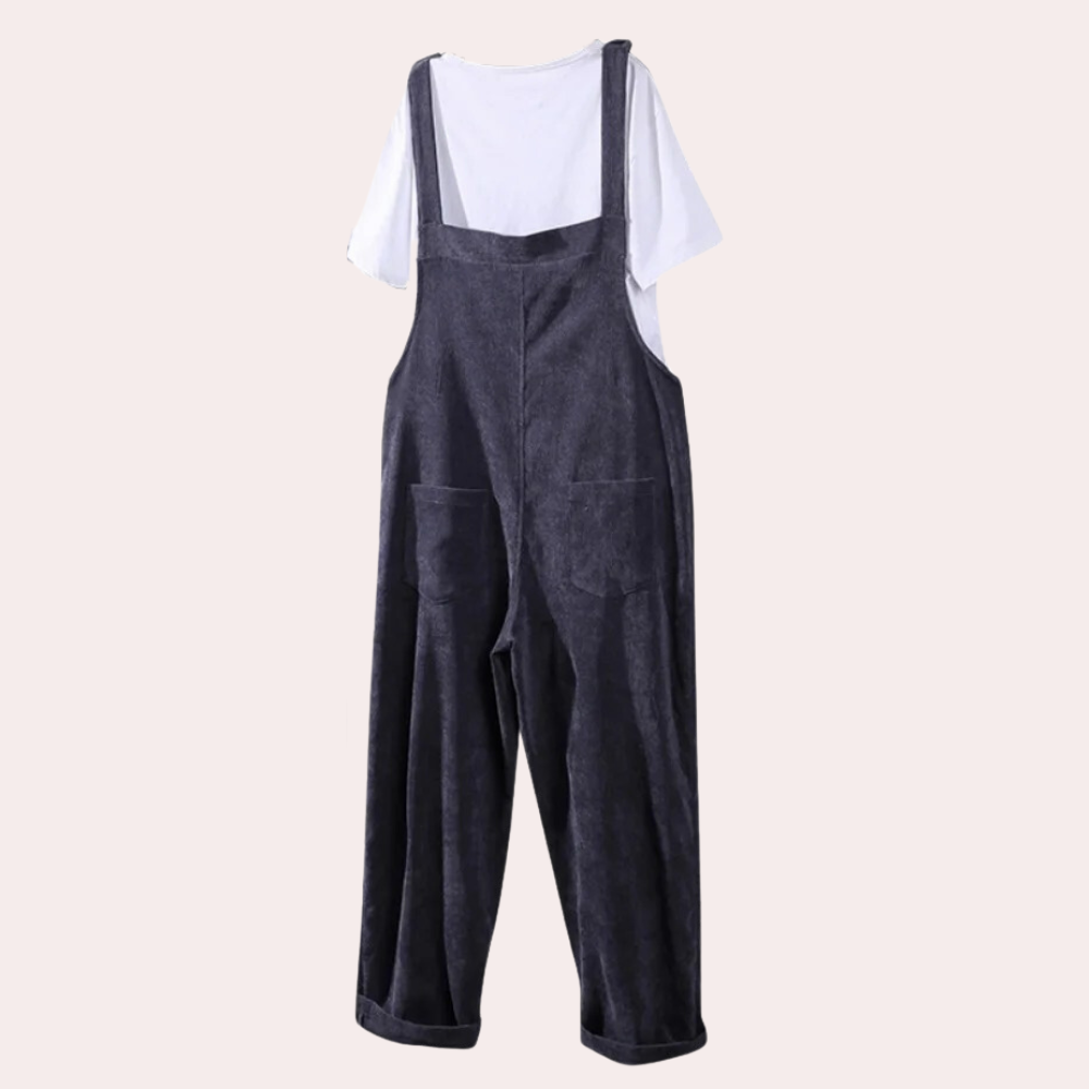 Trendy ensfarget damejumpsuit med løs passform for avslappet mote og hverdagsklær.