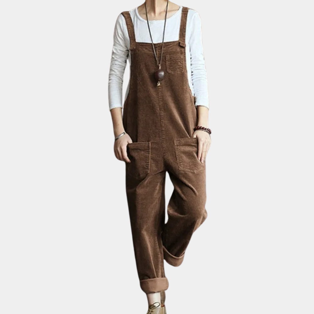 Ensfarget damejumpsuit med løs passform, trendy og et must for casual vår-mote.
