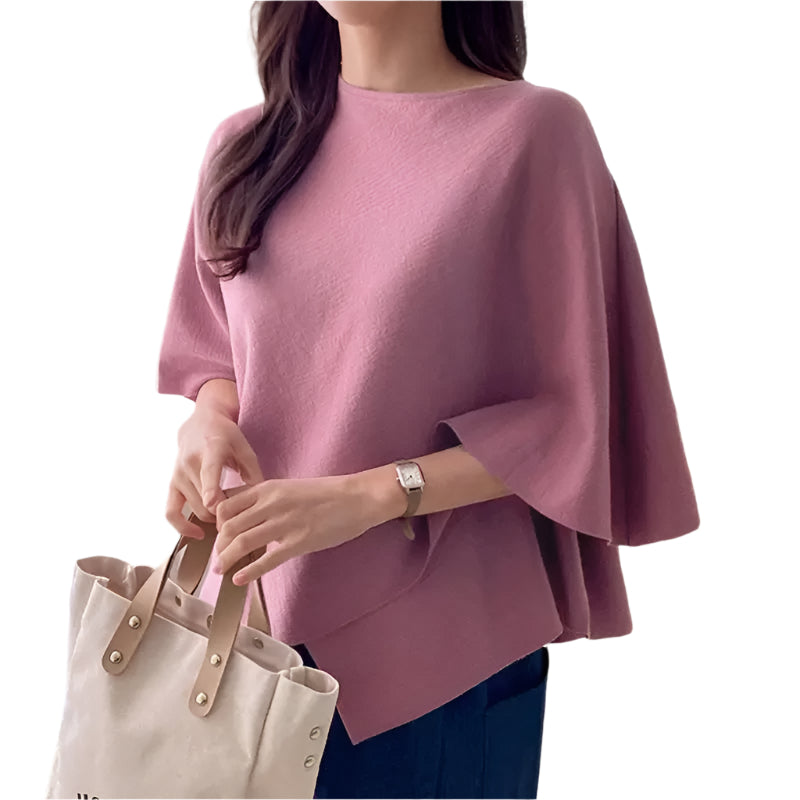 Kvinner 3/4-ermet bluse med volanger. Elegant og komfortabel damebluse for hverdag.