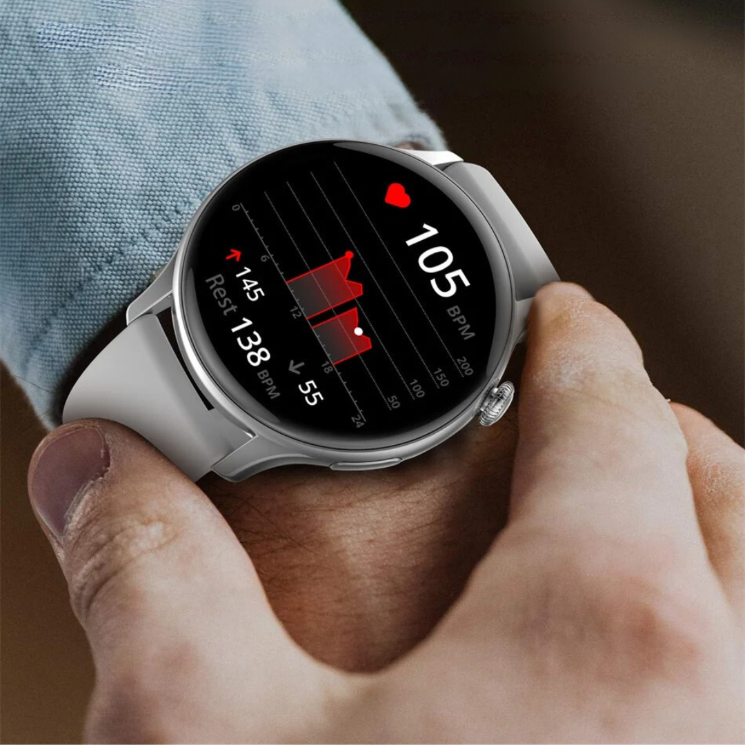AMOLED smartklokke for kvinner med svart silikonrem, ideell for sport og fritid.