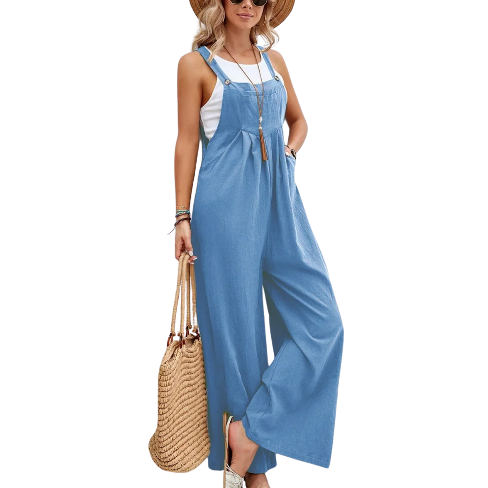 Casual kvinners løs jumpsuit med baggy passform og vidde ben. Enkelt og behagelig hverdagsantrekk.