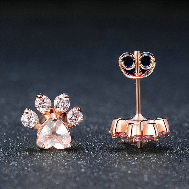 Chic kvinner øredobber: kattepoter med glitrende rosa zirkonia, trendy smykker