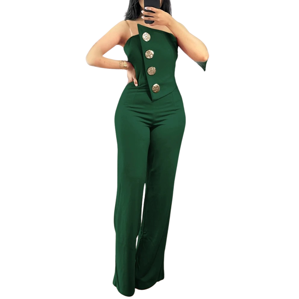 Stroppeløs bandeau-jumpsuit for kvinner, asymmetrisk snitt for sommerstil.