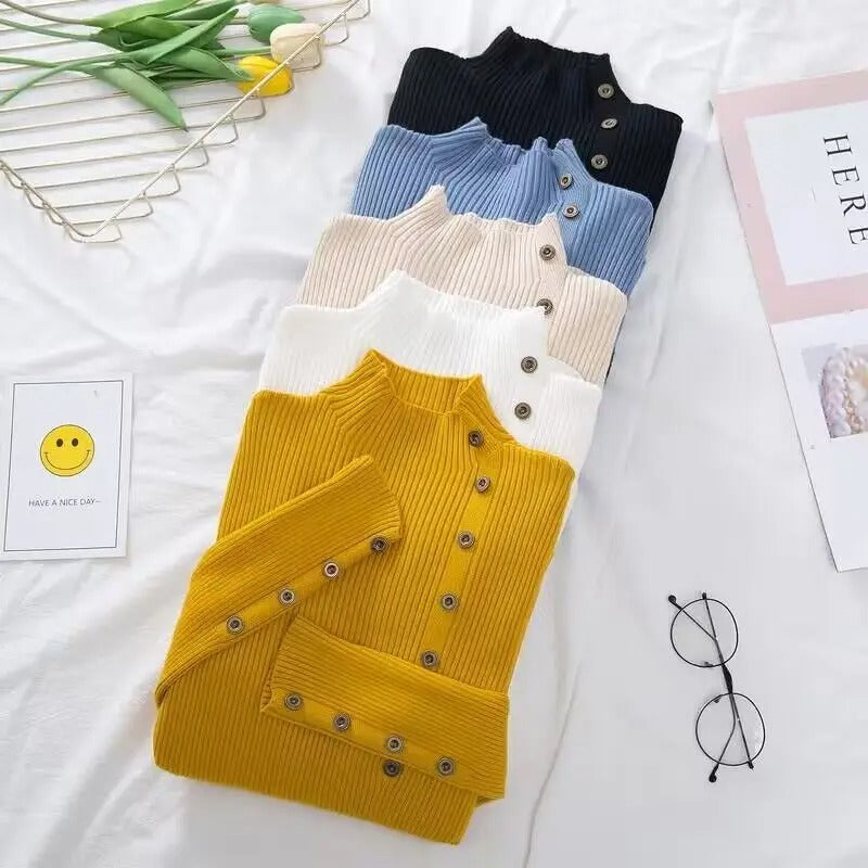 Kvinners langermede genser med rullekrage, en elegant og komfortabel slimfit vintergenser.