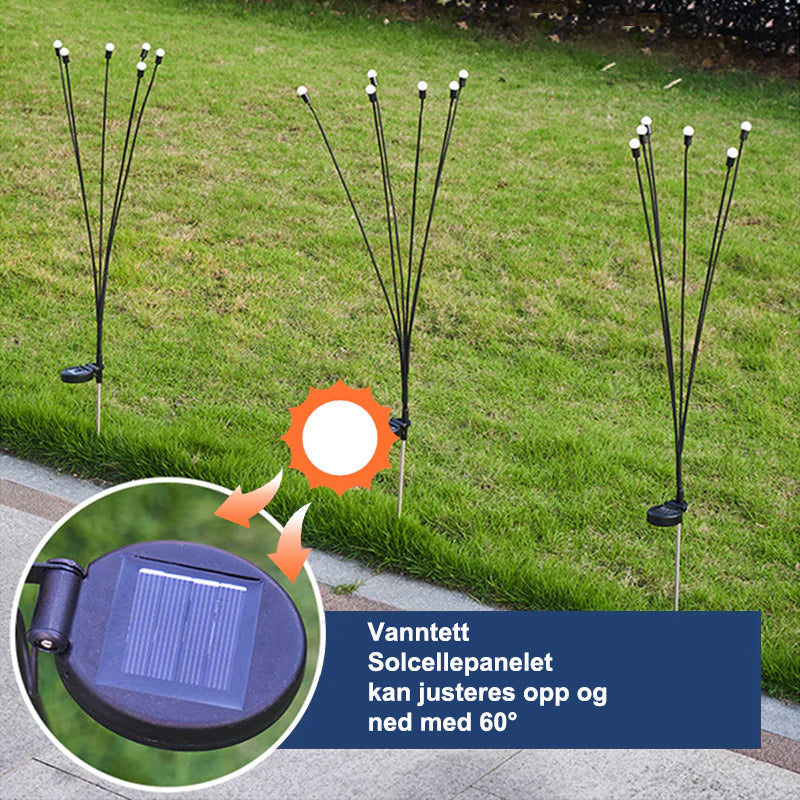 "LED ildflue solcellelys for hagen, svaiende, fargeendring, grasiøs bevegelse, solcelledrevet, dekorativ belysning"