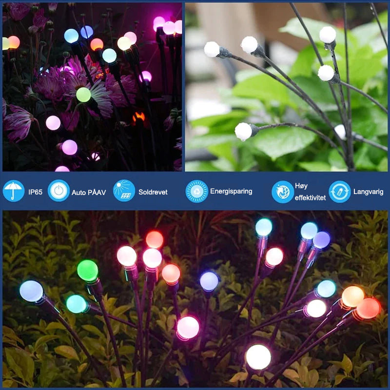 "LED ildflue solcellelys for hagen, svaiende, fargeendring, grasiøs bevegelse, solcelledrevet, dekorativ belysning"