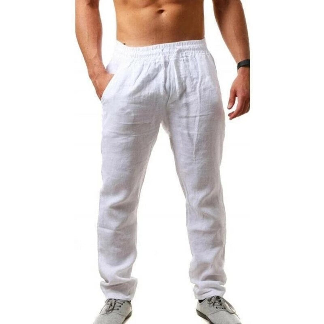 "Lett linbukse for menn i beige, perfekt for våren og sommeren. Komfort og stil i pustende, luftig materiale."