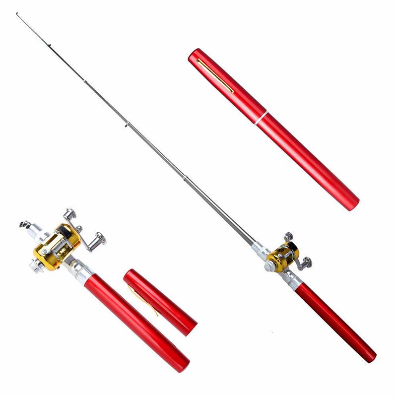 "Liten fiskestang i glassstålfiber, kompakt og bærbar, med mini-spin hjul. Perfekt for allsidig fiskeeventyr."