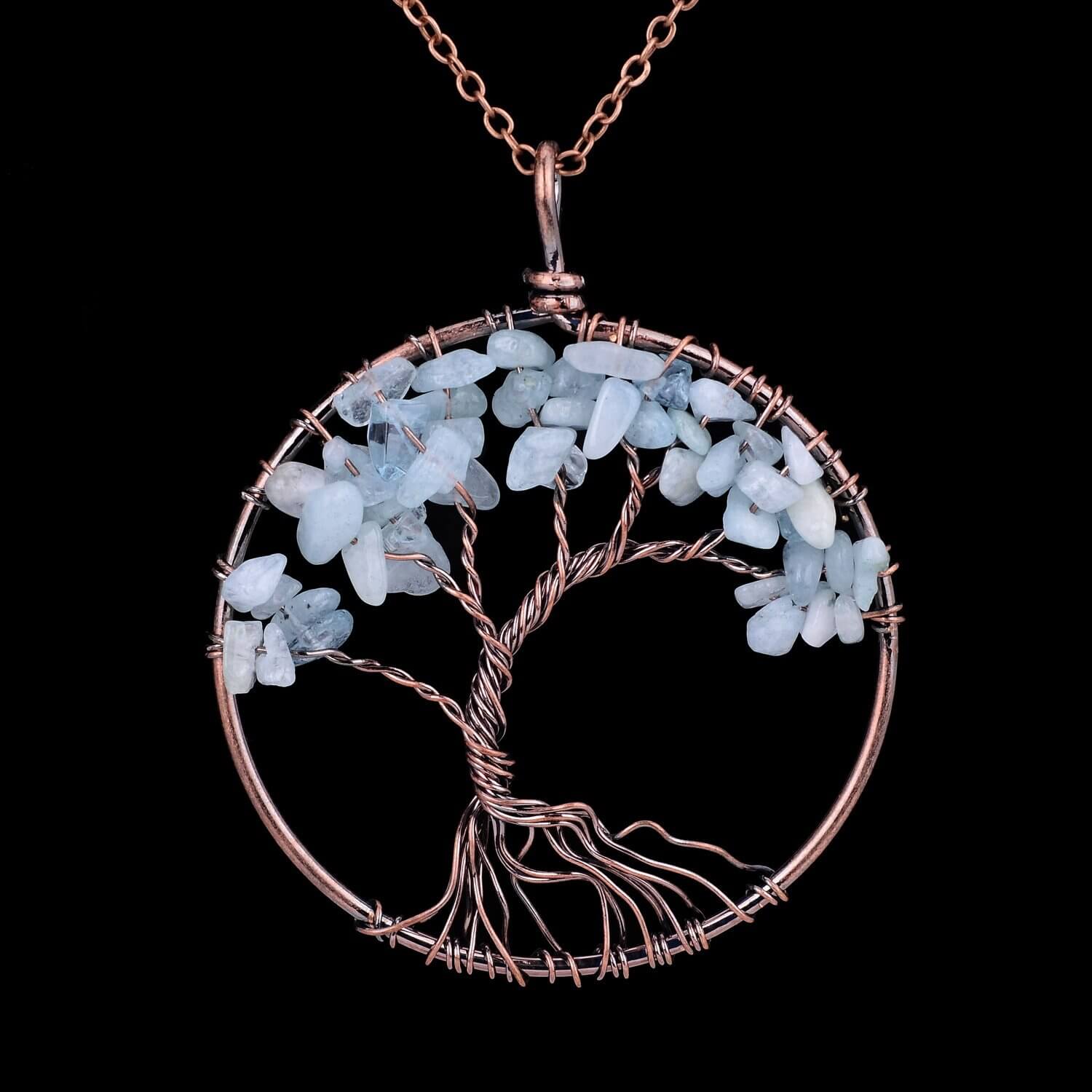 Livets Tre smykke med ekte naturstein, unisex design, gaveide for energi og balanse