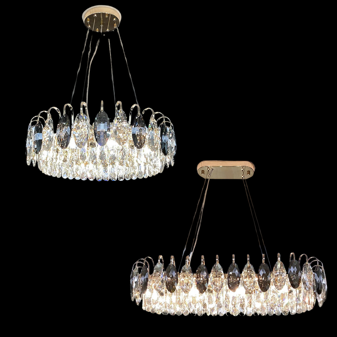 "Luksuriøs K9 krystall lysekrone i elegant design med flerlags krystaller og moderne stil for takbelysning."