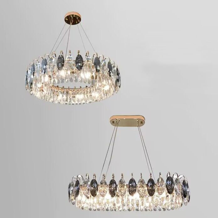 "Luksuriøs K9 krystall lysekrone i elegant design med flerlags krystaller og moderne stil for takbelysning."