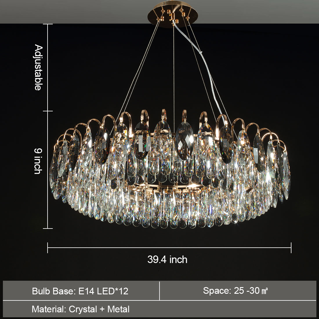 "Luksuriøs K9 krystall lysekrone i elegant design med flerlags krystaller og moderne stil for takbelysning."