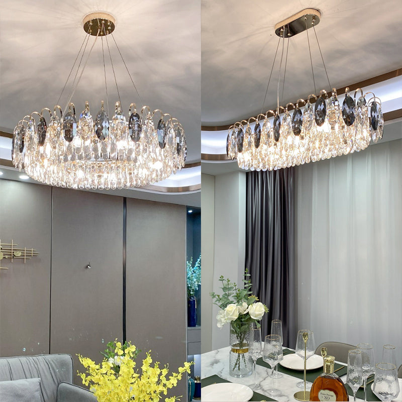 "Luksuriøs K9 krystall lysekrone i elegant design med flerlags krystaller og moderne stil for takbelysning."