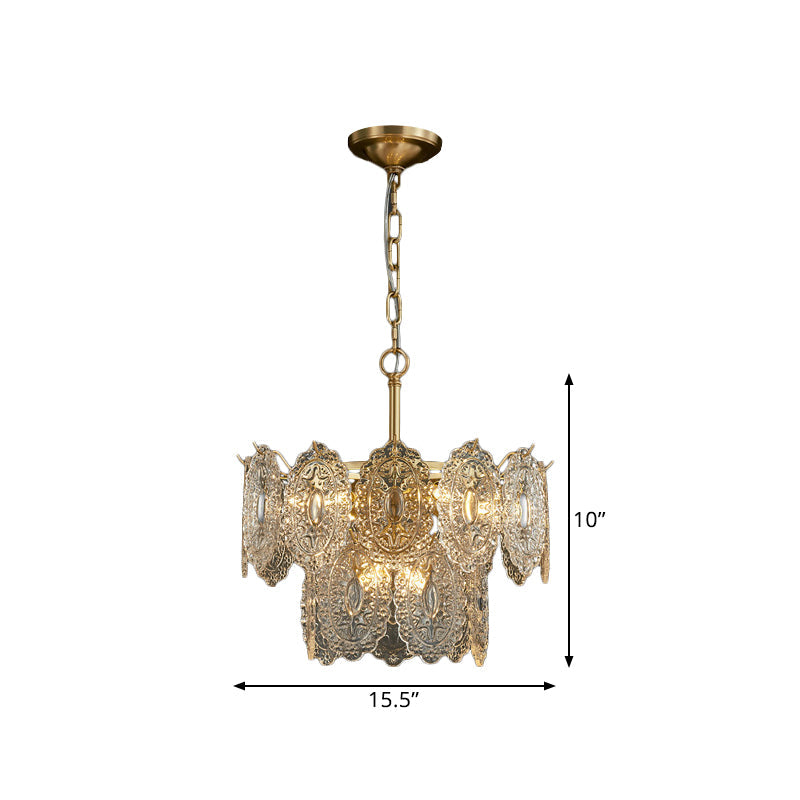 "Luksuriøs lysekrone med krystallpanel, gullfinish, 5/7 lyskilder, elegant design for stue eller spisestue."