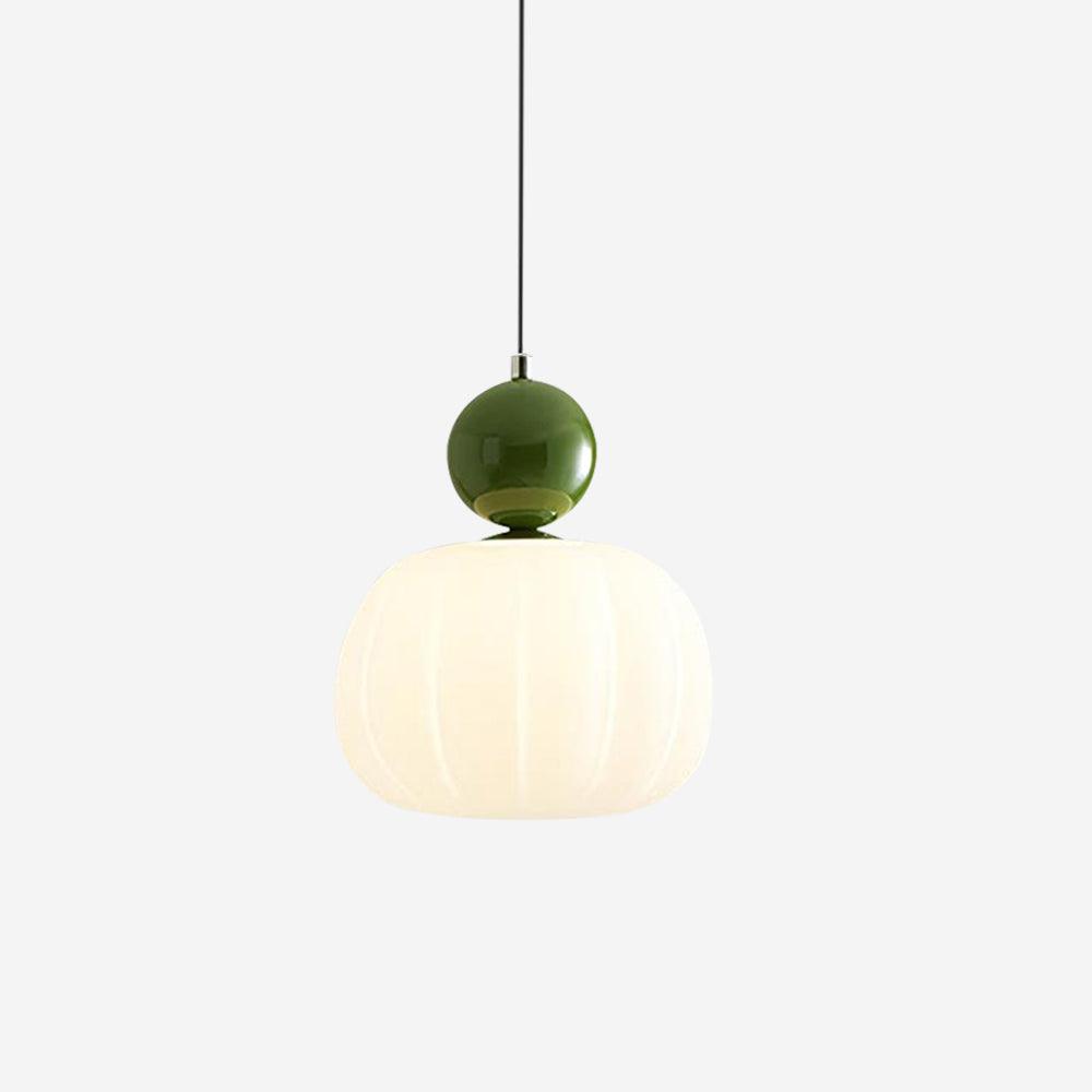 "Luksuriøs pendellampe i gresskarform, dimbar, beige farge, hvit skjerm. Perfekt for soverom og spisestue."