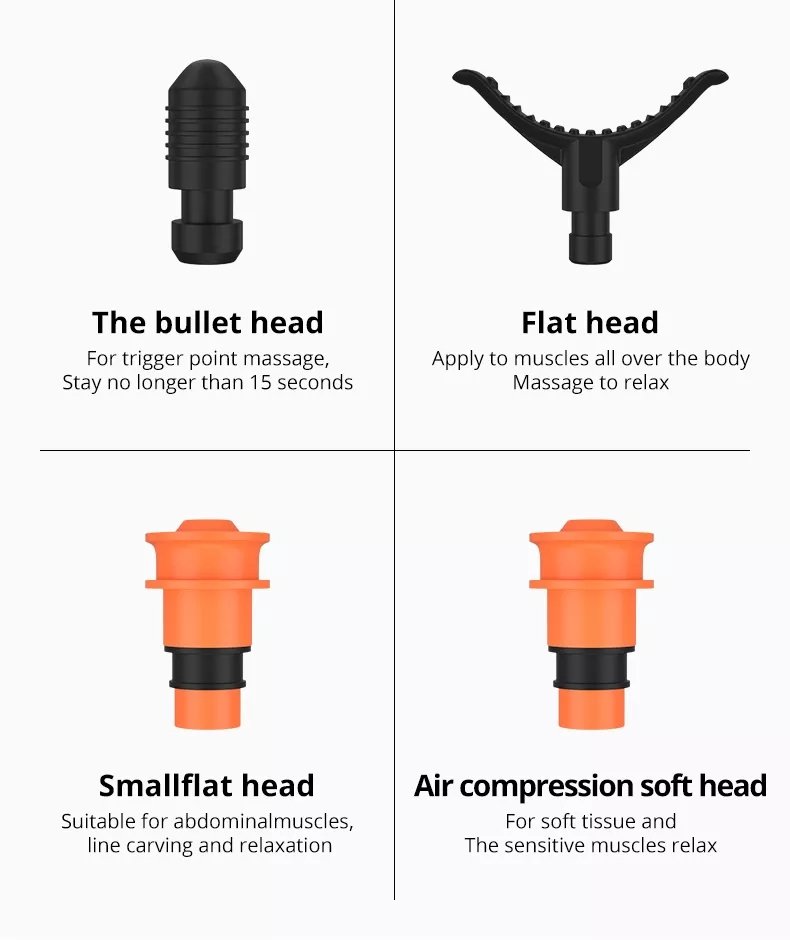 Lydløst massasjeapparat med justerbare hoder, svart kompakt design, ideelt for dyp muskelmassasje og smertelindring.