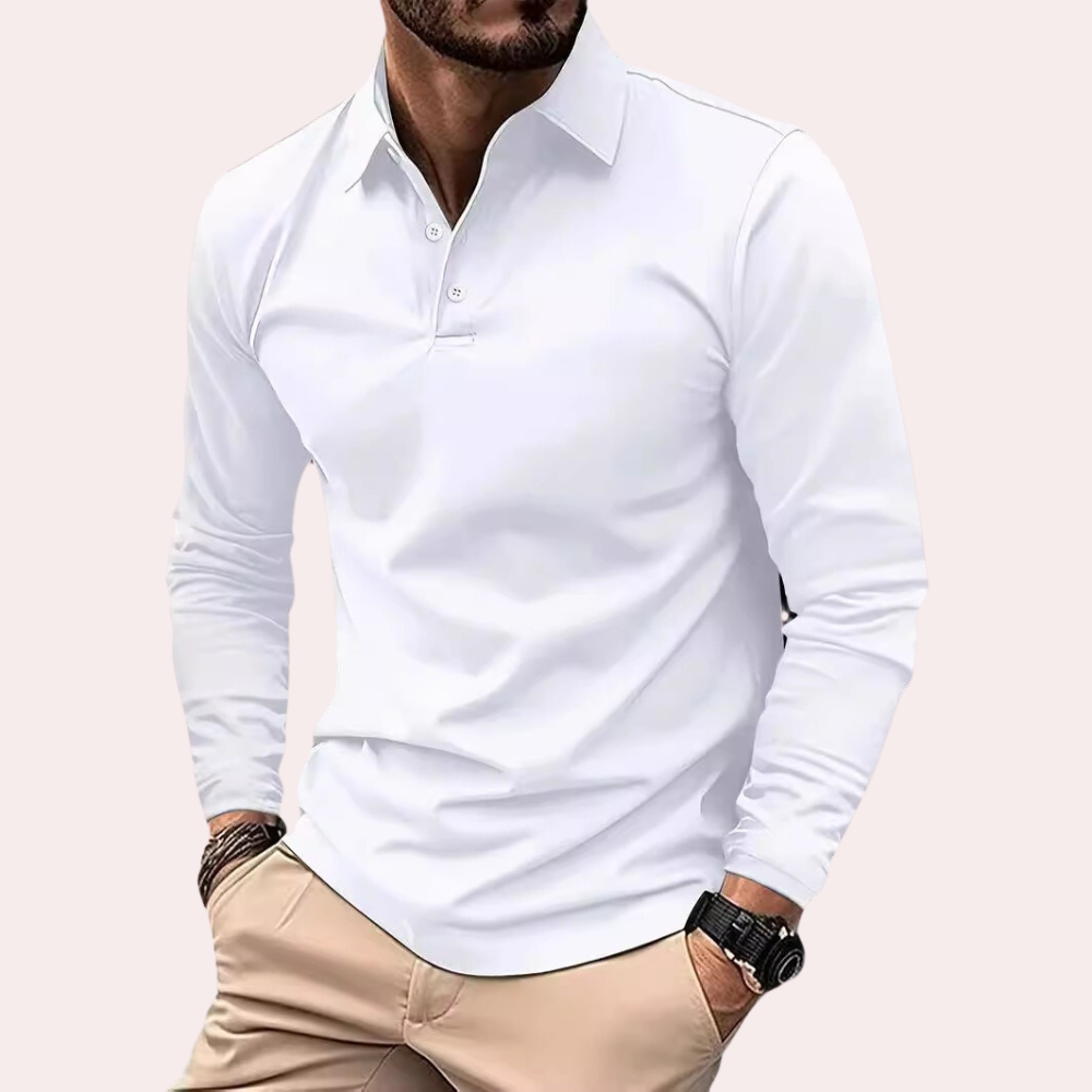 Herre langermet poloshirt med tidløs stil. Ideell for komfortabel business casual eller fritidsbruk.