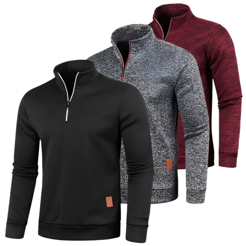 Grå herregenser med halv glidelås og rullekrage, en varm og stilfull sweatshirt for menn.