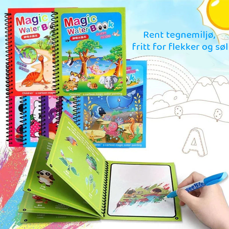 Magisk vannfargebok for barn viser sterke farger, gjenbrukbare sider, perfekt for læring og lek hjemme eller ute.