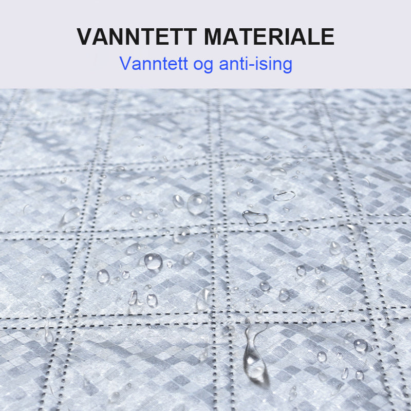 "Magnetisk anti-snødeksel for biler, grått aluminiumsstoff, beskytter frontruten mot snø og frost om vinteren."