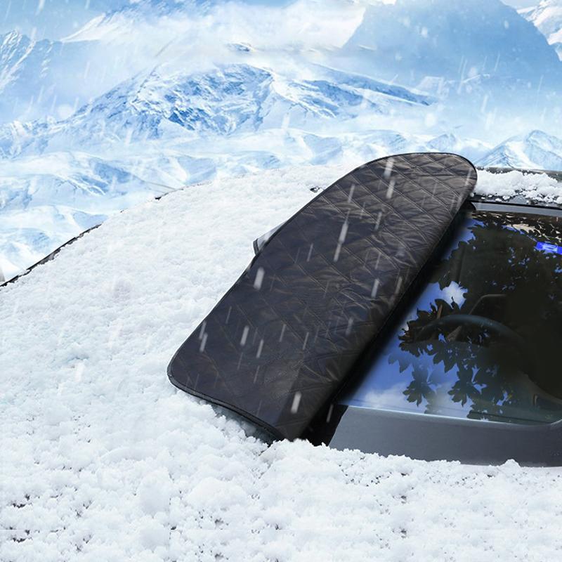 "Magnetisk anti-snødeksel for biler, grått aluminiumsstoff, beskytter frontruten mot snø og frost om vinteren."