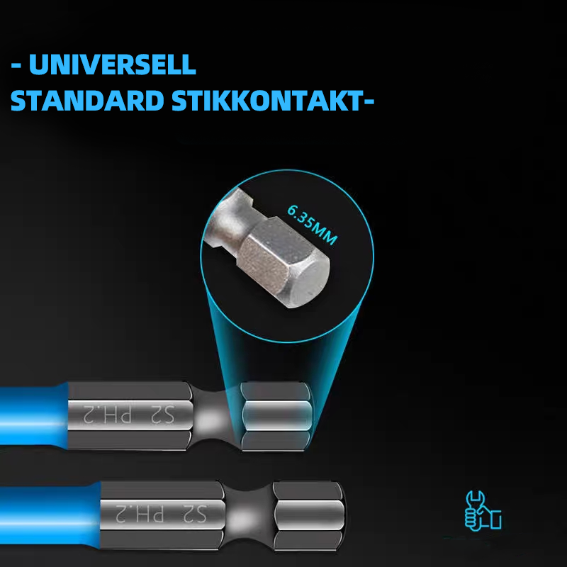 Magnetisk antiskli skruetrekkerbits i S2-stål, kraftig magnet, sort overflate, ideell for presisjonsarbeid.