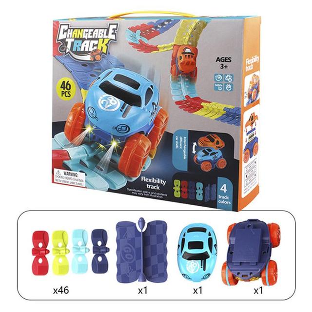 Magnetisk bilbane med biler og lyseffekter, pedagogisk leke for barn (2-5 år) som fremmer kreativitet og motorikk.