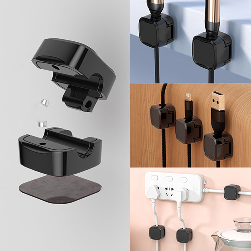 "Magnetisk ledningsholder som organiserer kabler effektivt, med stilren design og sikker lås for tekniske enheter."