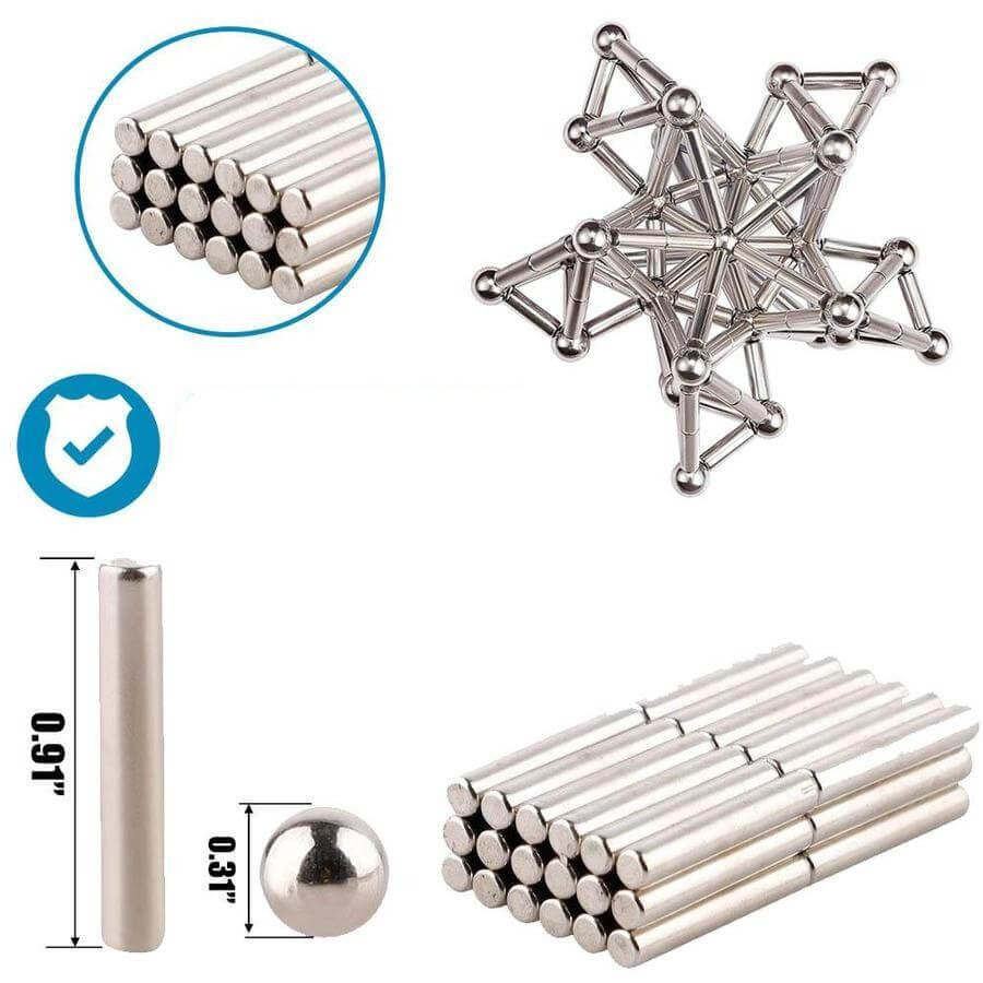 Eske med magnetiske byggepinner og kuler, klar for timevis med bygglek og moro