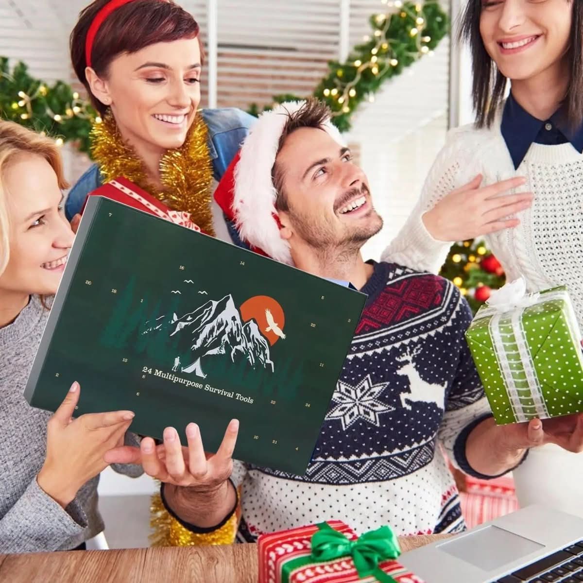Ideell menns gave: Adventskalender med verktøysett for friluftsliv, turutstyr og eventyrere.