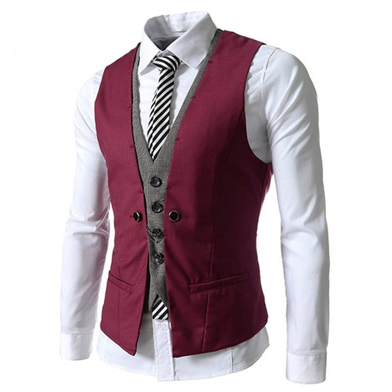 "Menns business vest dress, stilfulle V-hals design, slim fit, elegant mørkeblå farge, skreddersydd for kontorbruk."