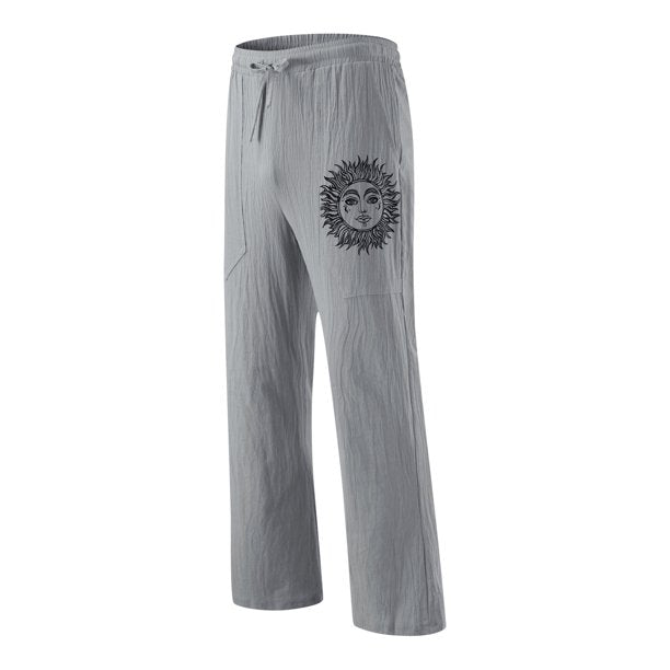 Menns løse fritidsbukser med snøring. Ideelle som sommerbukser eller yogabukser.