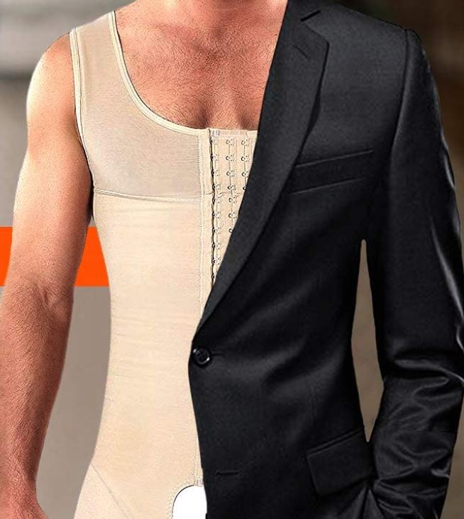 Herre shapewear singlet i sort, kompresjonsundertøy som former magen og støtter ryggen for bedre holdning.
