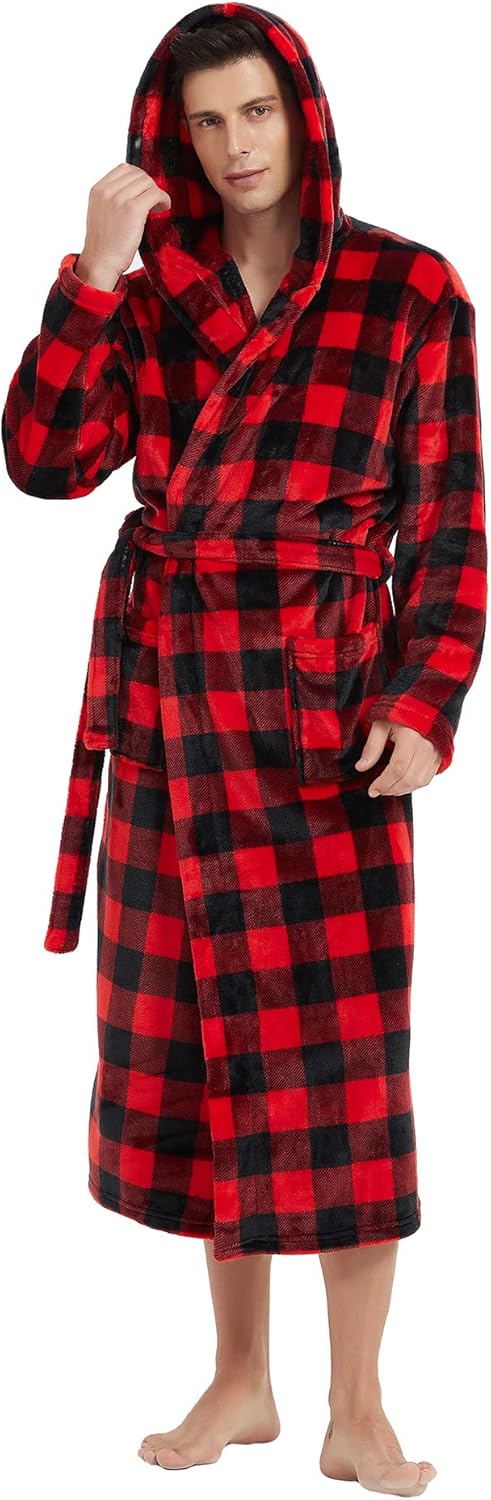 Plysj fleece herrebadekåpe, lang modell, sikrer overlegen komfort og varme i vinter.