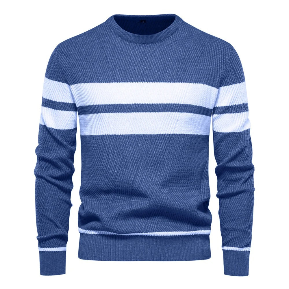 Trendy menns patchwork genser, langermet, passer til hverdags og casual anledninger.