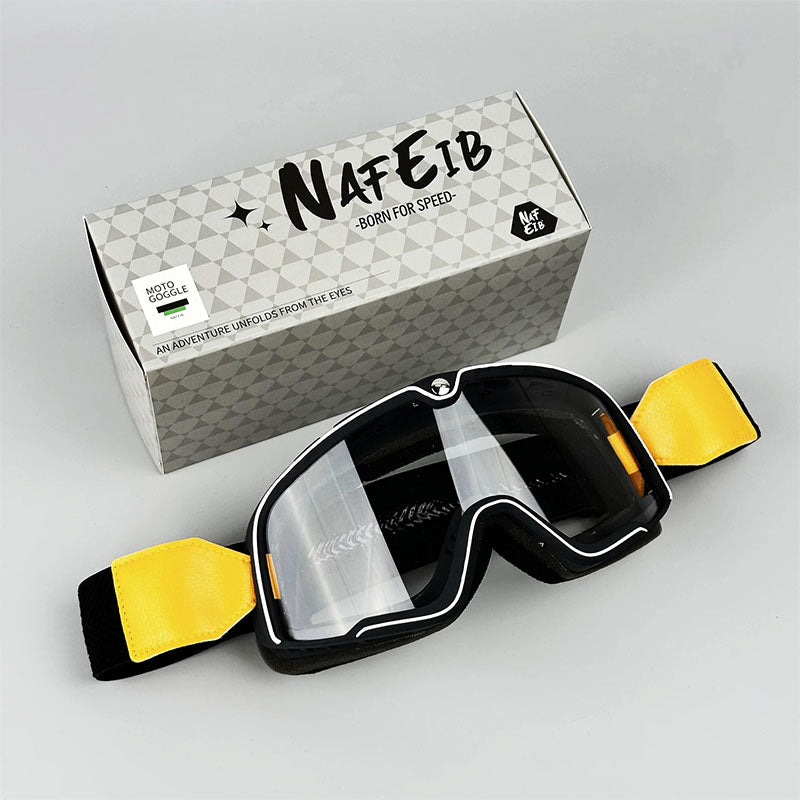Solide motorsykkelbriller i vintage stil. Slitesterke kjørebriller for menn med UV-filter.