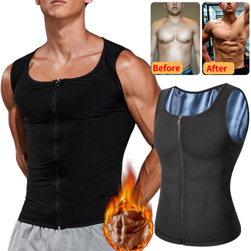 Menns sauna svettevest med glidelås for effektiv trening, vekttap og økt svetteeffekt.