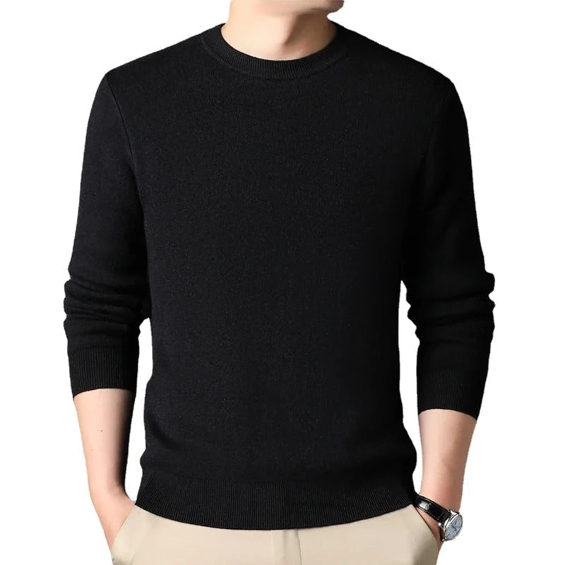 Herregenser: Varm slimfit pullover med O-hals, ensfarget og elegant for alle anledninger.