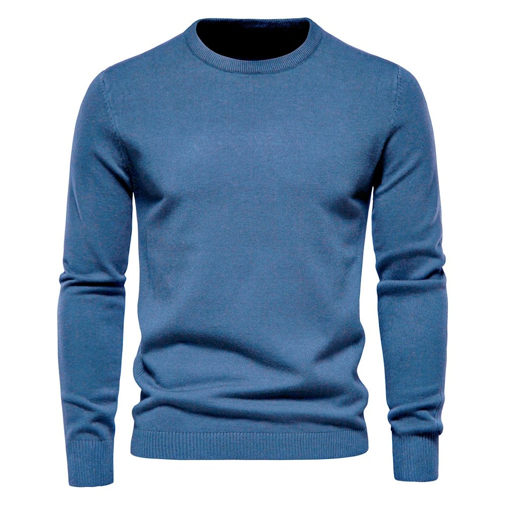 Varm menns O-hals genser, slimfit pullover for casual og elegant herremote.