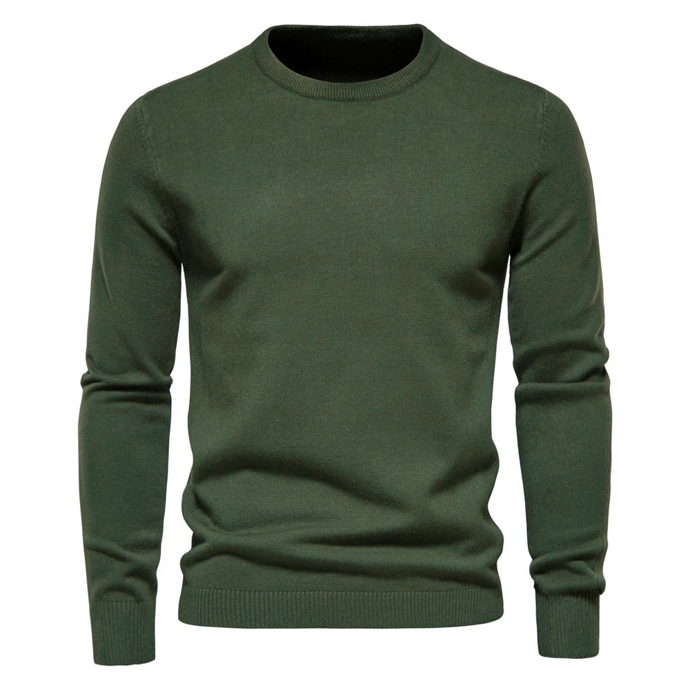Casual menns pullover genser, varm og komfortabel med slimfit og O-hals, ensfarget stil.