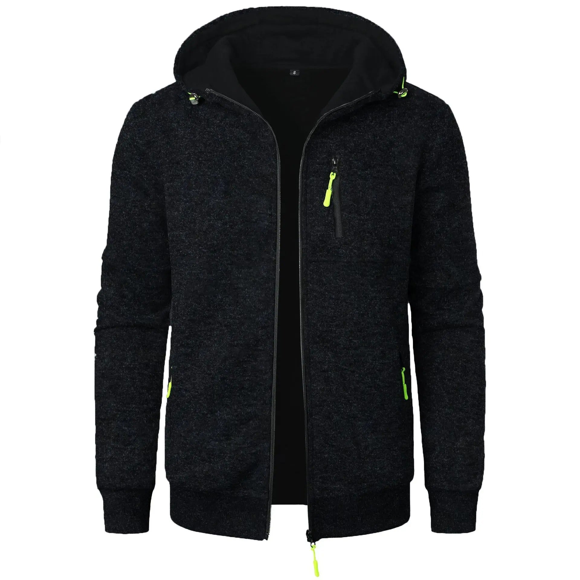 Nærbilde av mykt stoff på menns komfortable hettejakke. Ideell for athleisure og uformell stil.