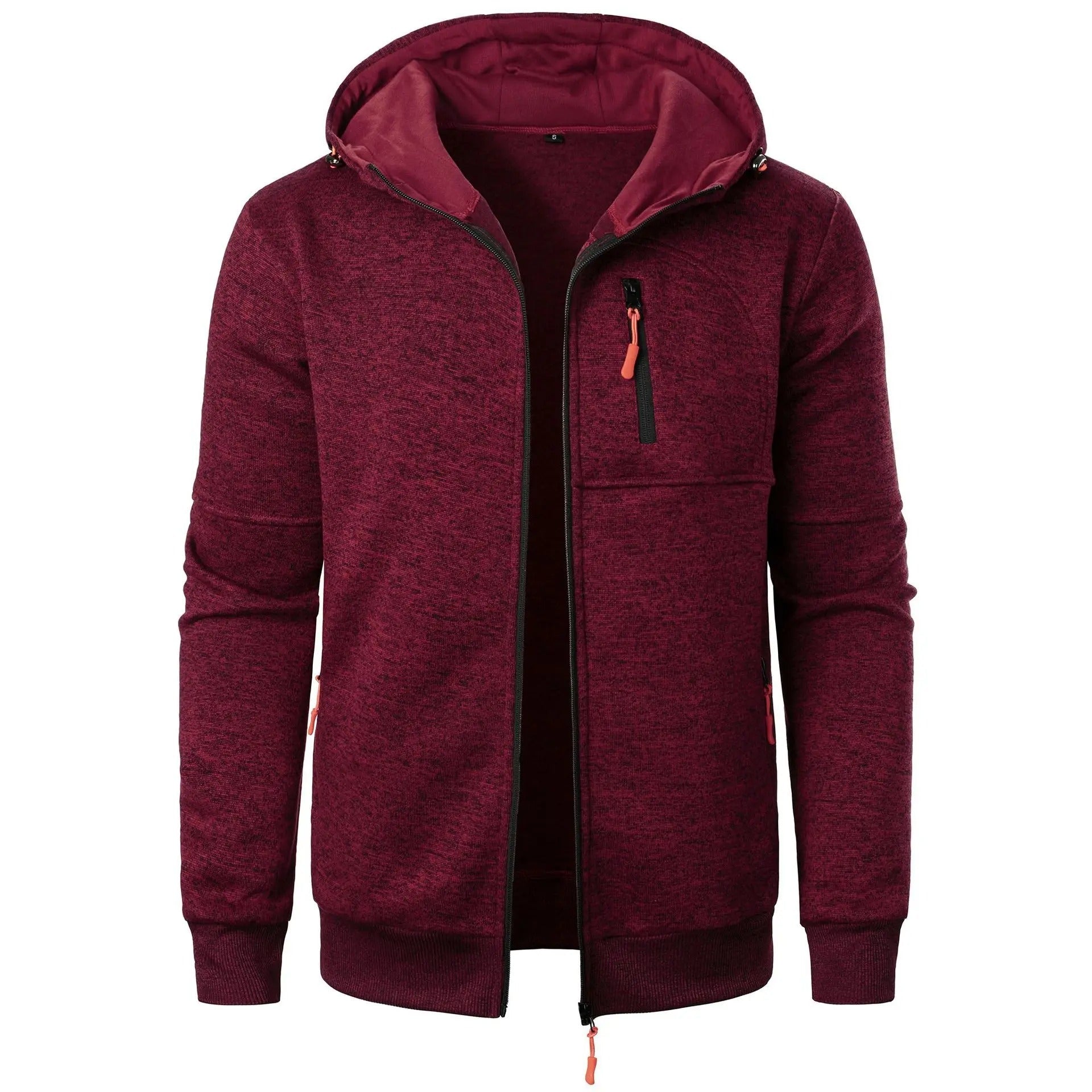 Mann i bevegelse med svart hettejakke, perfekt for trening og fritid. Komfortabel pullover.