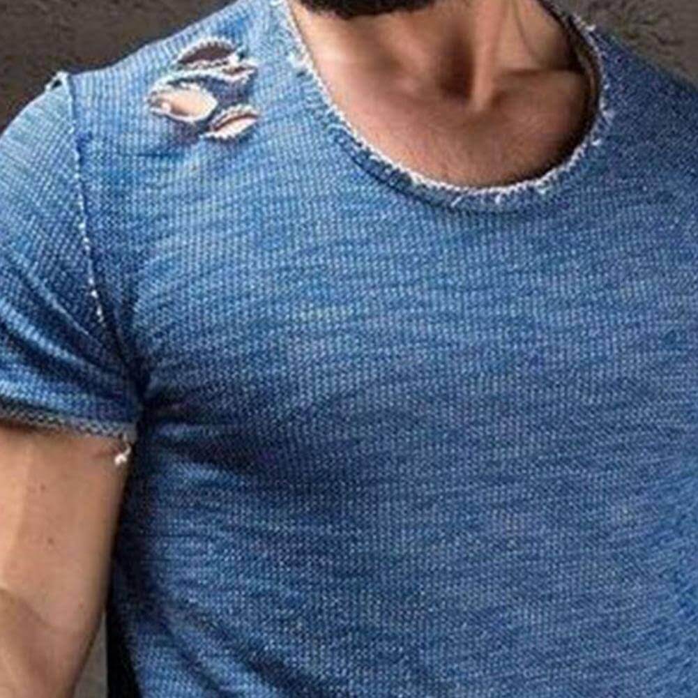 Menns sommer t-skjorte med kort erm, hulldesign. En trendy, casual og luftig stil for herreklær.