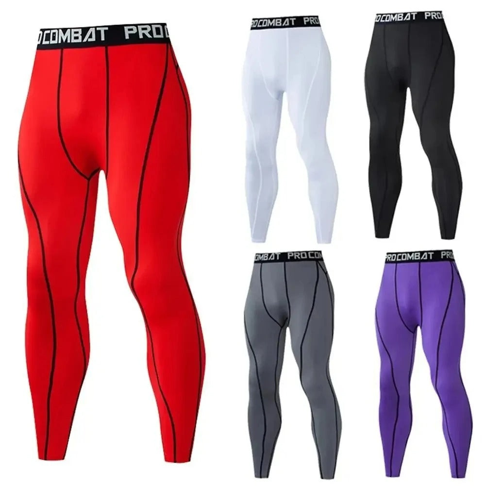 Svart kompresjonsleggings for menn, perfekt for trening, aktivklær og restitusjon.