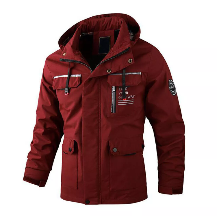 Robust menns utendørsjakke, vanntett og vindtett. Beskytter mot vær under turer og aktiviteter.
